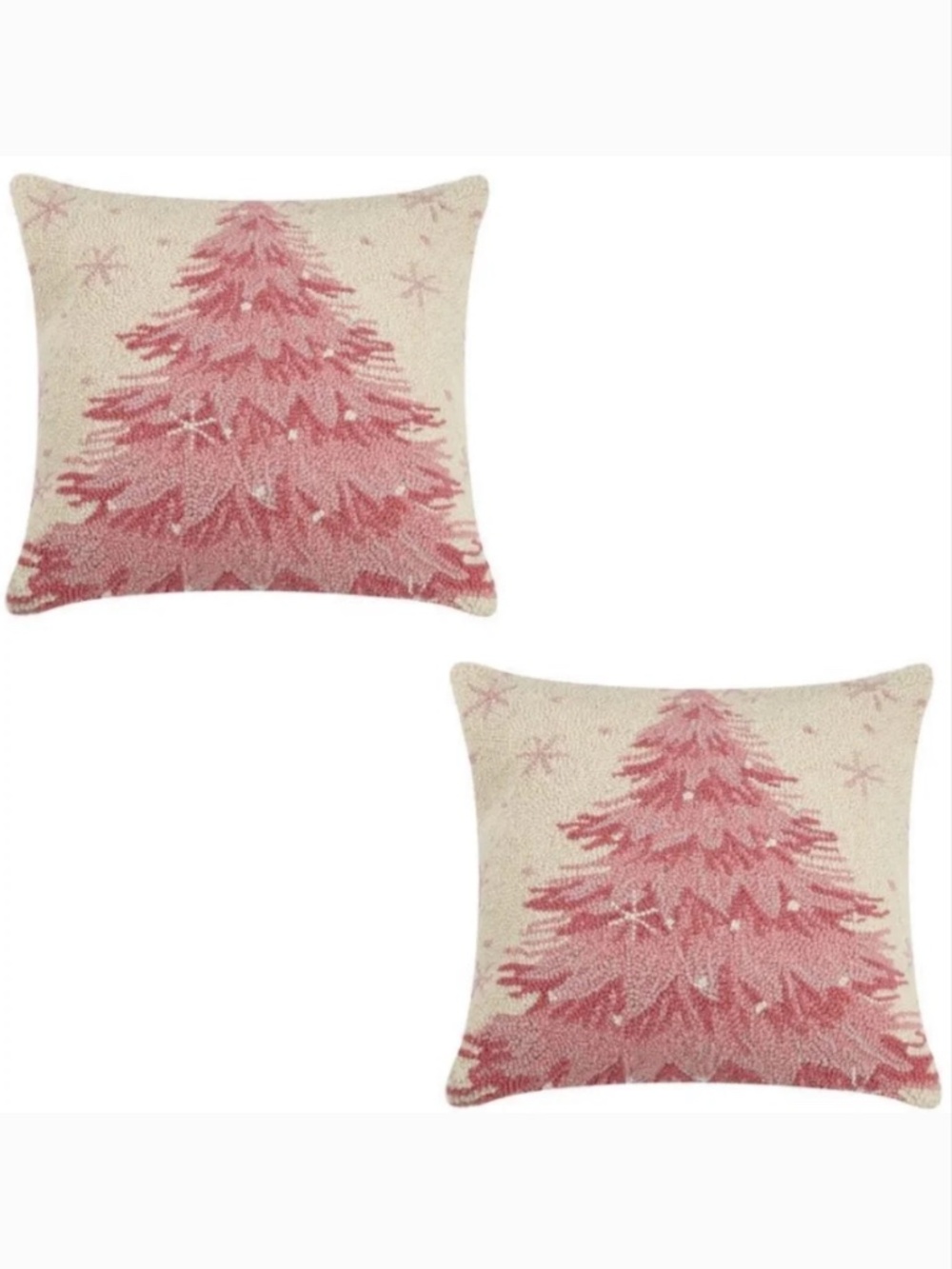 Set of 2 wool hooked Christmas tree pillows velvet back 18" Peking Handicraft